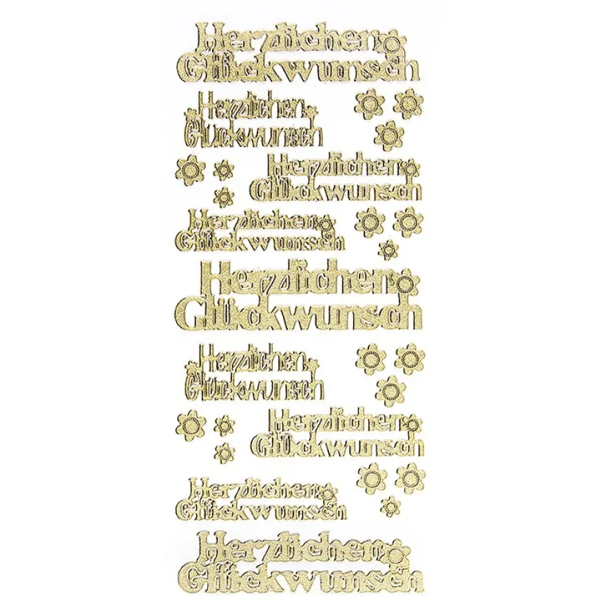 Sticker, Herzlichen Glückwunsch, Diamantfolie, gold