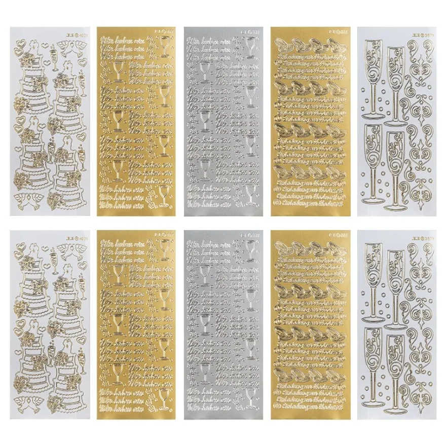 Sticker, Hochzeit 1, Perlmutt- und Lackfolie, 5 verschiedene Designs, 10 Bogen
