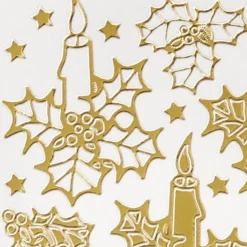 Sticker, Kerzen mit Ilex, Perlmuttfolie, gold