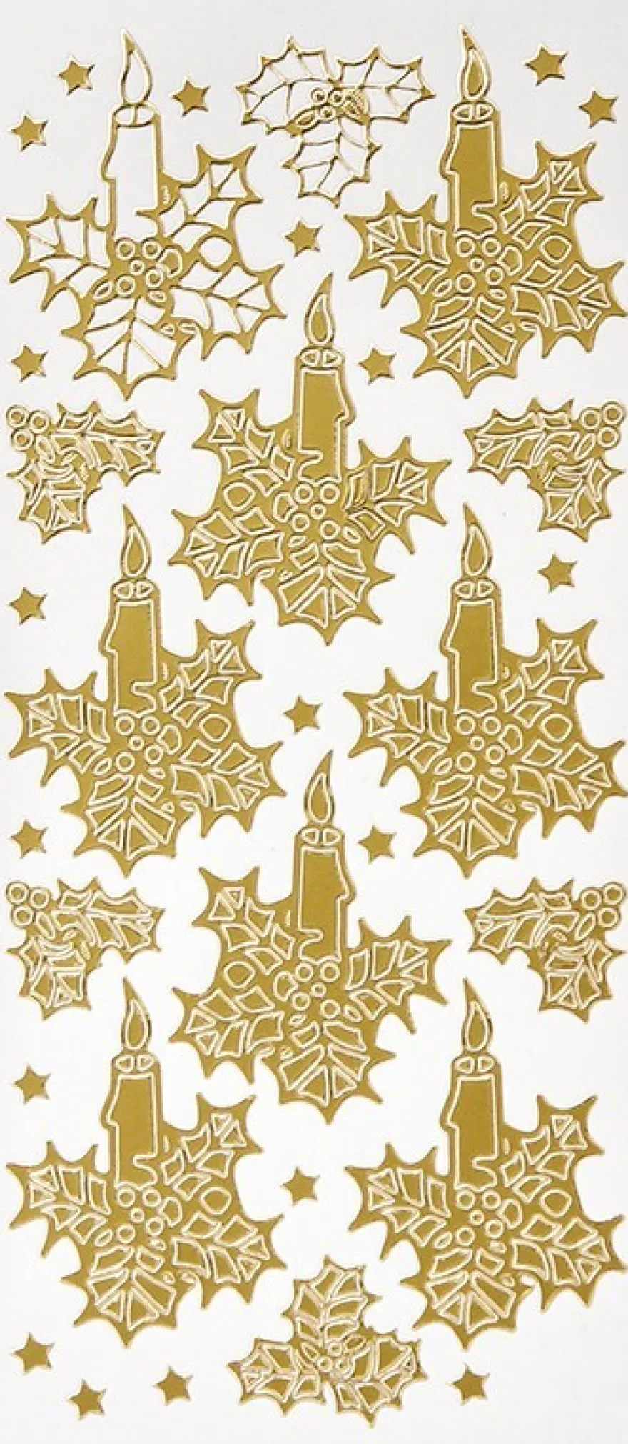 Sticker, Kerzen mit Ilex, Perlmuttfolie, gold
