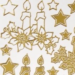 Sticker, Kerzen mit Weihnachtssternen, Perlmuttfolie, gold