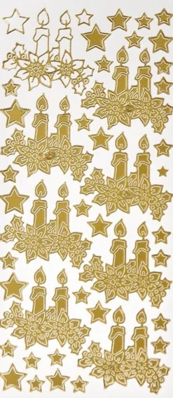 Sticker, Kerzen mit Weihnachtssternen, Perlmuttfolie, gold