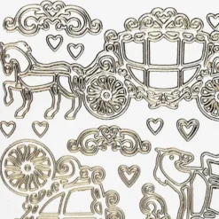 Sticker, Lackfolie, Hochzeitskutsche mit Ornamenten und Herzen, weiß