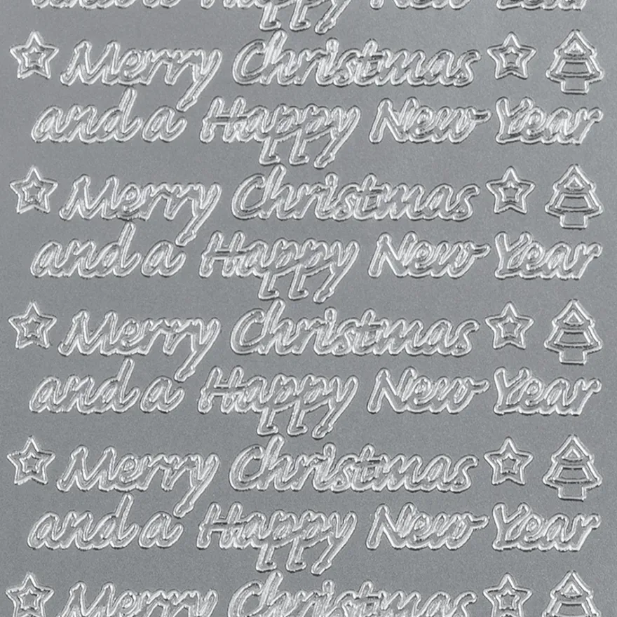 Sticker, Merry Christmas and a Happy New Year, Perlmuttfolie, silber