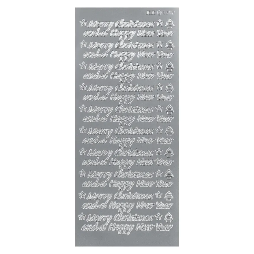 Sticker, Merry Christmas and a Happy New Year, Perlmuttfolie, silber