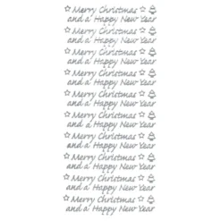 Sticker, Merry Christmas and a Happy New Year, Perlmuttfolie, silber