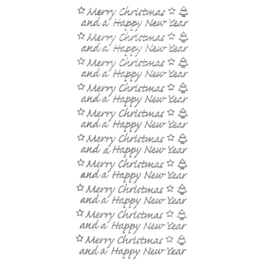 Sticker, Merry Christmas and a Happy New Year, Perlmuttfolie, silber