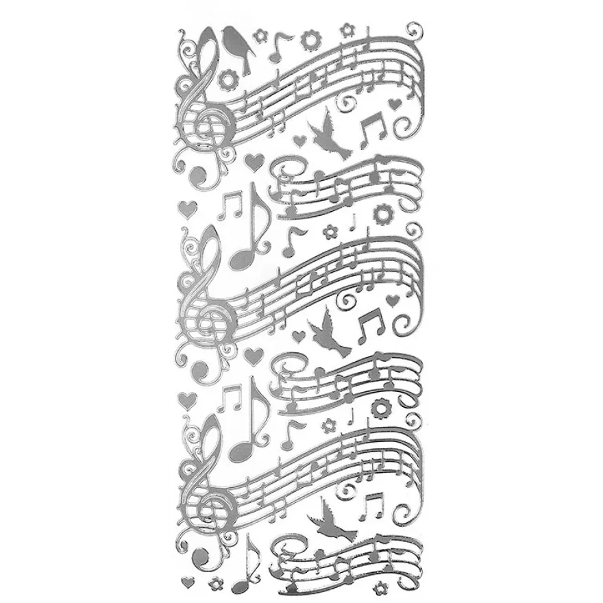 Sticker, Noten/Musik, Spiegelfolie, silber