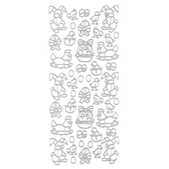 Sticker, Ostermotiv Hase und Huhn, silber