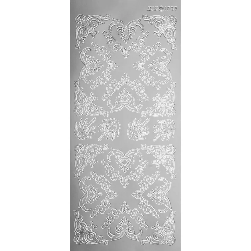 Sticker, Schnörckel-Ecken, Perlmuttfolie, silber