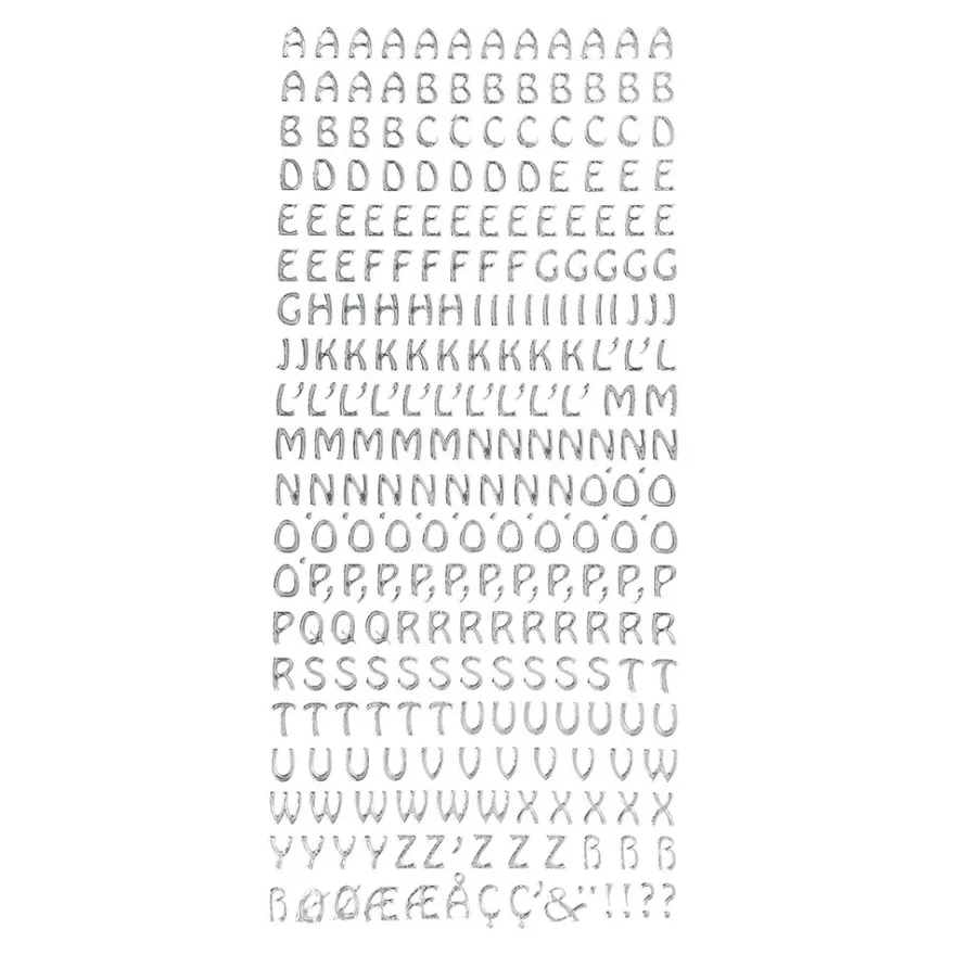 Sticker, Schrift, ABC Großbuchstaben, Spiegelfolie, silber