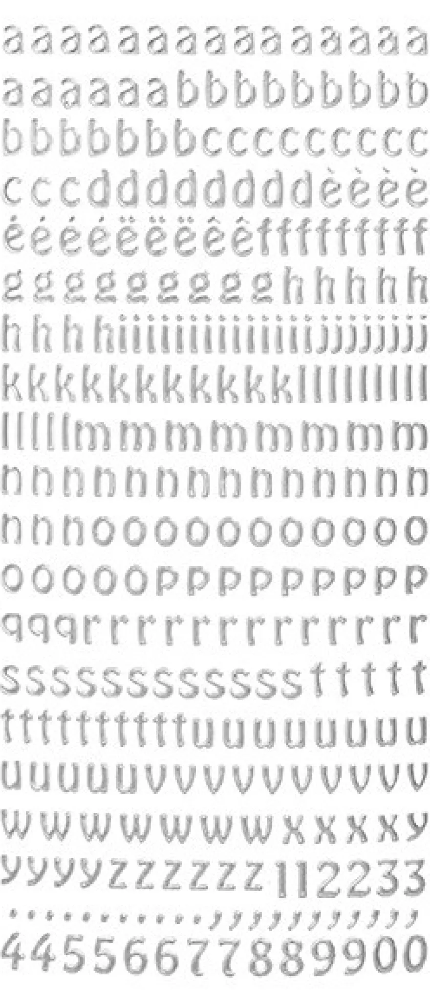 Sticker, Schrift, abc, Kleinbuchstaben, silber