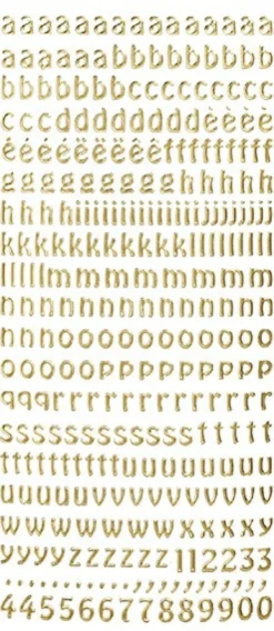Sticker, Schrift, abc Kleinbuchstaben, gold