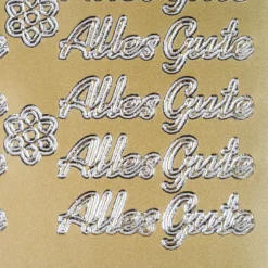 Sticker, Schrift, Alles Gute, Perlmuttfolie, gold