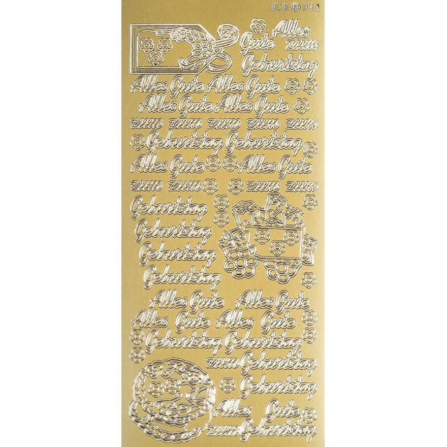 Sticker, Schrift, Alles Gute zum Geburtstag, Perlmuttfolie, gold