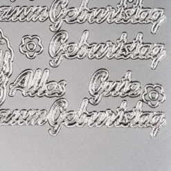 Sticker, Schrift, Alles Gute zum Geburtstag, Perlmuttfolie, silber