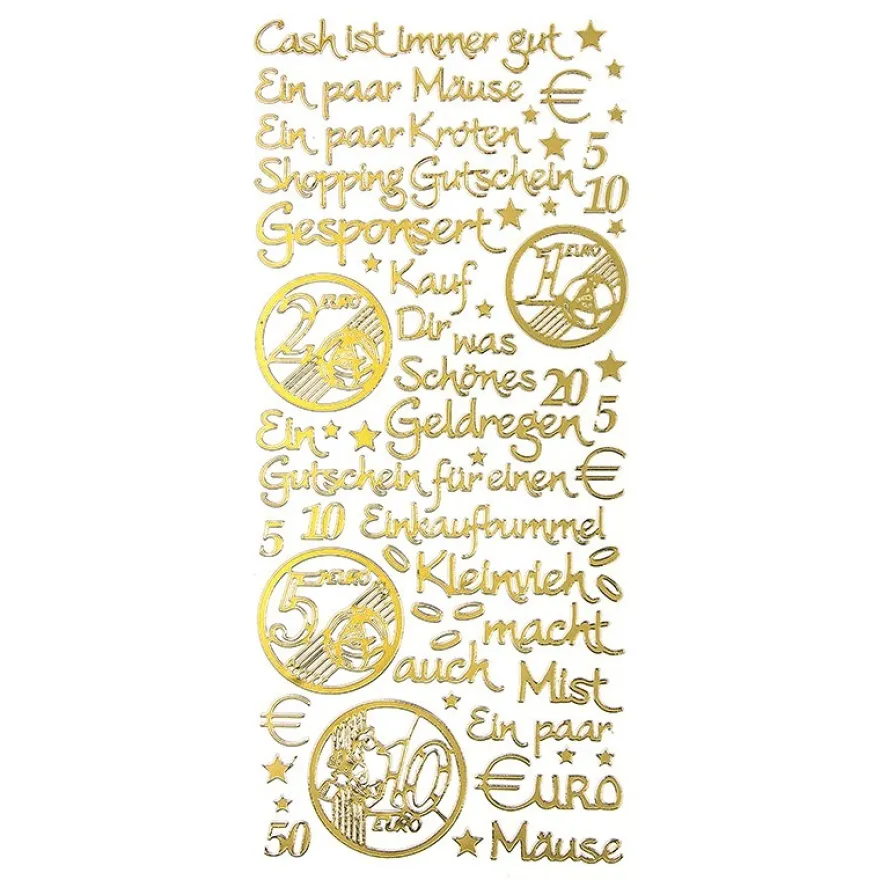 Sticker, Schriften, "Geld/Gutschein", uvm., Perlmuttfolie, gold