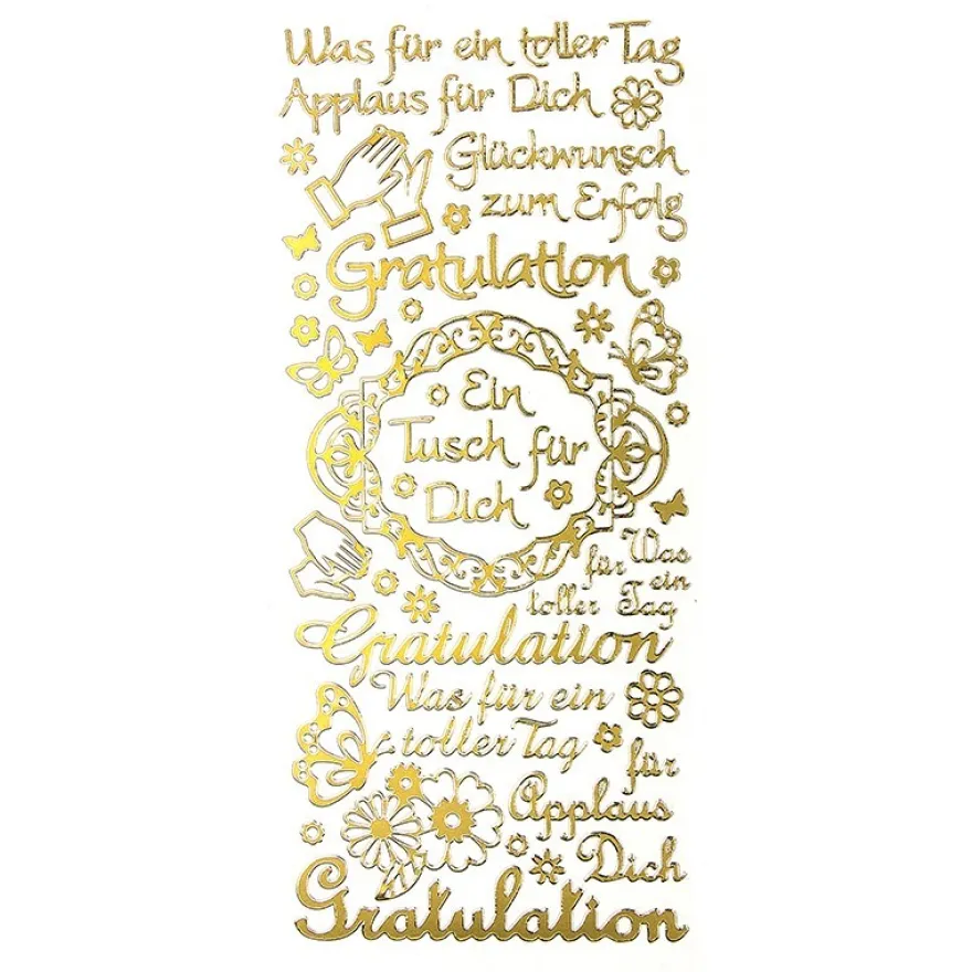 Sticker, Schriften, "Gratulation/Applaus", uvm., Perlmuttfolie, gold