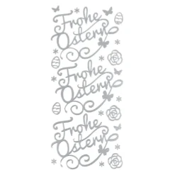 Sticker, Schrift, Frohe Ostern 2, Perlmuttfolie, silber
