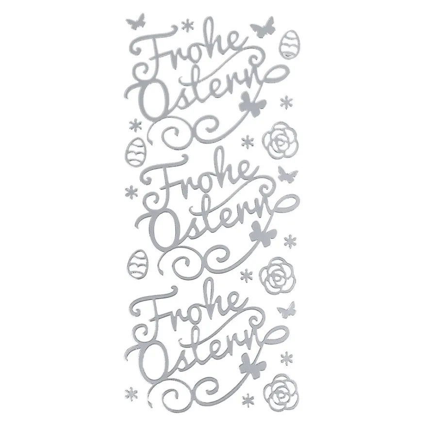 Sticker, Schrift, Frohe Ostern 2, Perlmuttfolie, silber
