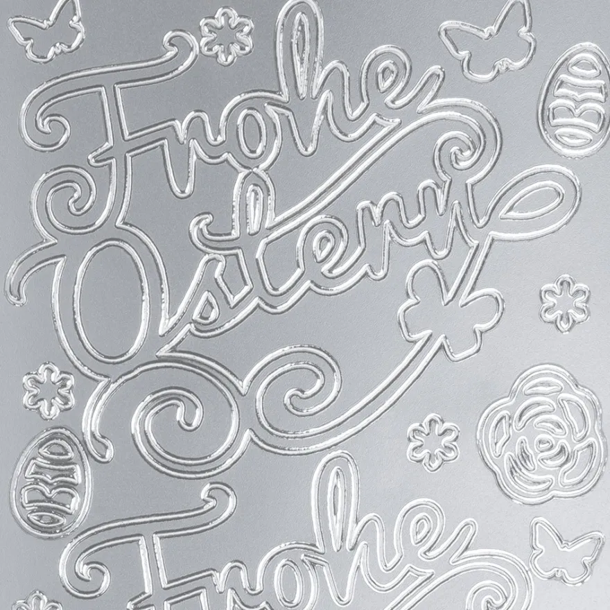 Sticker, Schrift, Frohe Ostern 2, Perlmuttfolie, silber