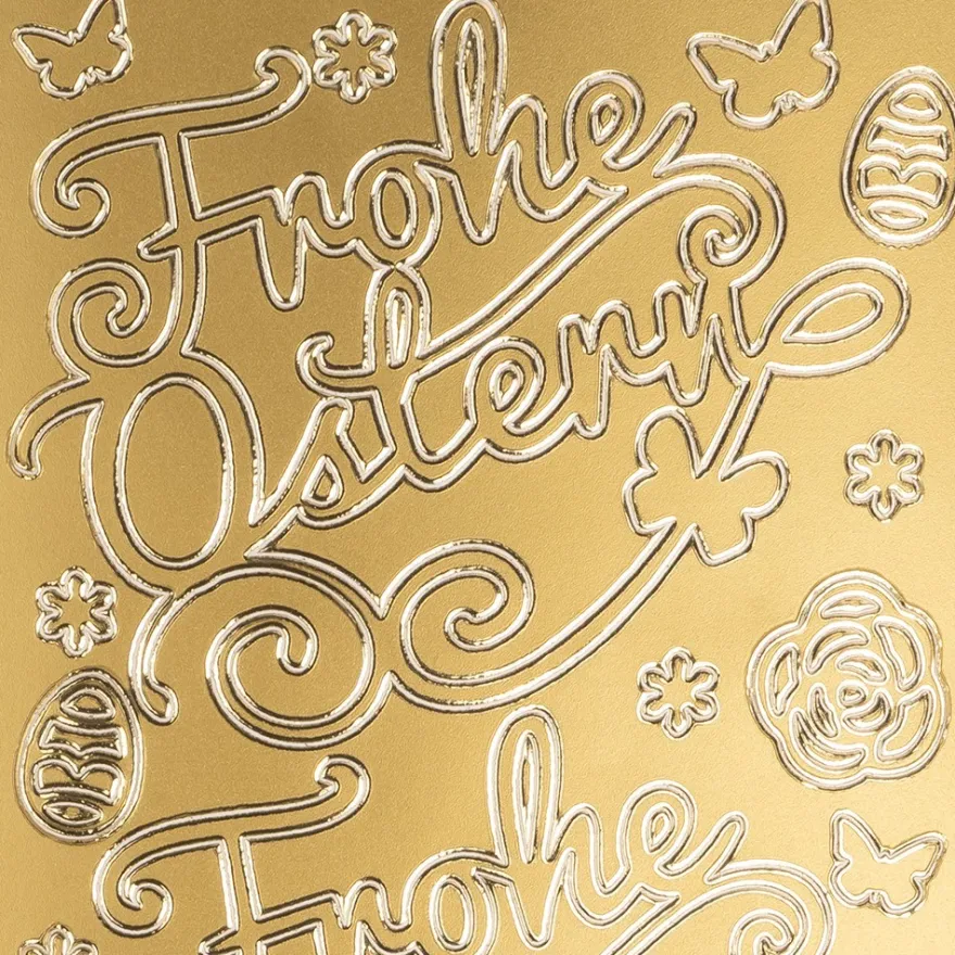 Sticker, Schrift, Frohe Ostern 2, Perlmuttfolie, gold