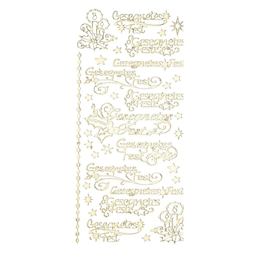 Sticker, Schrift, Gesegnetes Fest, Kerzen, Sterne & Ilex, Spiegelfolie, gold