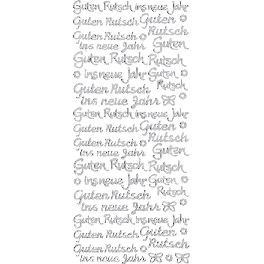 Sticker, Schrift, Guten Rutsch ins neue Jahr, Spiegelfolie, silber