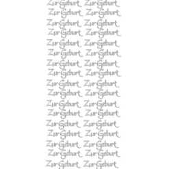 Sticker, Schrift, Zur Geburt, Spiegelfolie, silber