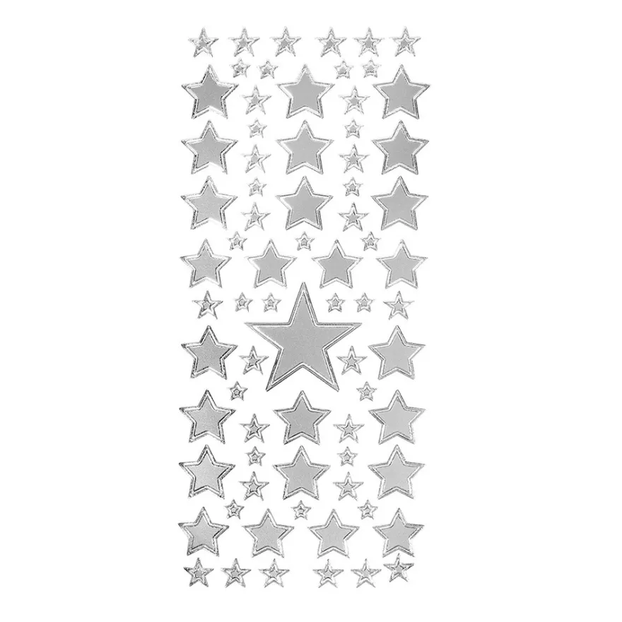 Sticker, Sterne 2, verschiedene Größen, silber