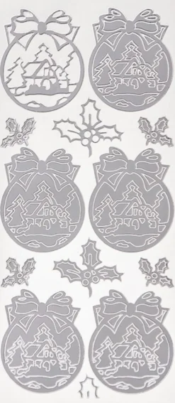 Sticker, Weihnachtskugeln mit Winterdörfern, Perlmuttfolie, silber