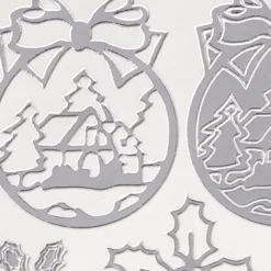 Sticker, Weihnachtskugeln mit Winterdörfern, Perlmuttfolie, silber