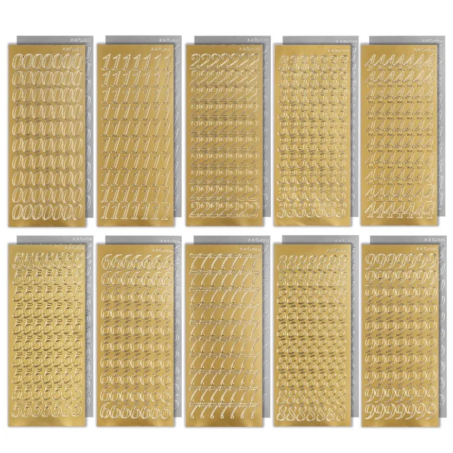 Sticker, Zahlen, Perlmuttfolie, gold und silber, 20 Bogen