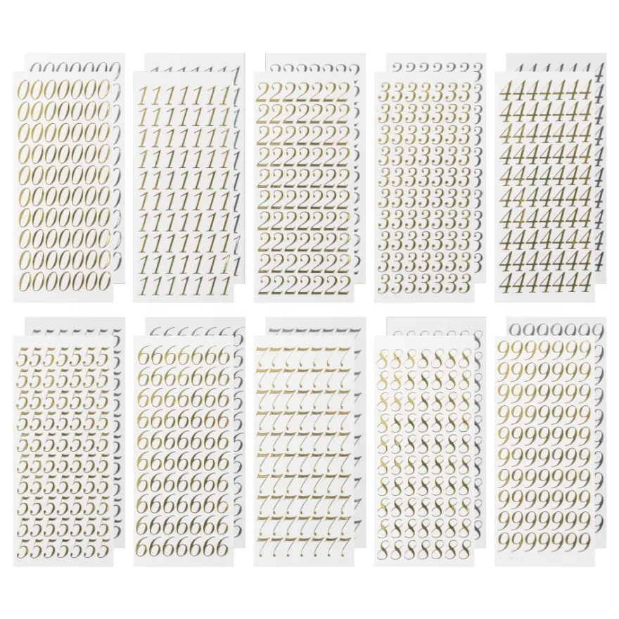 Sticker, Zahlen, Spiegelfolie, gold und silber, 20 Bogen
