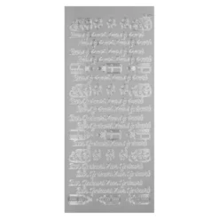 Sticker zur Geburt mit Schnuller, Fläschchen und Babyschuhe mit Schleifen, silber.