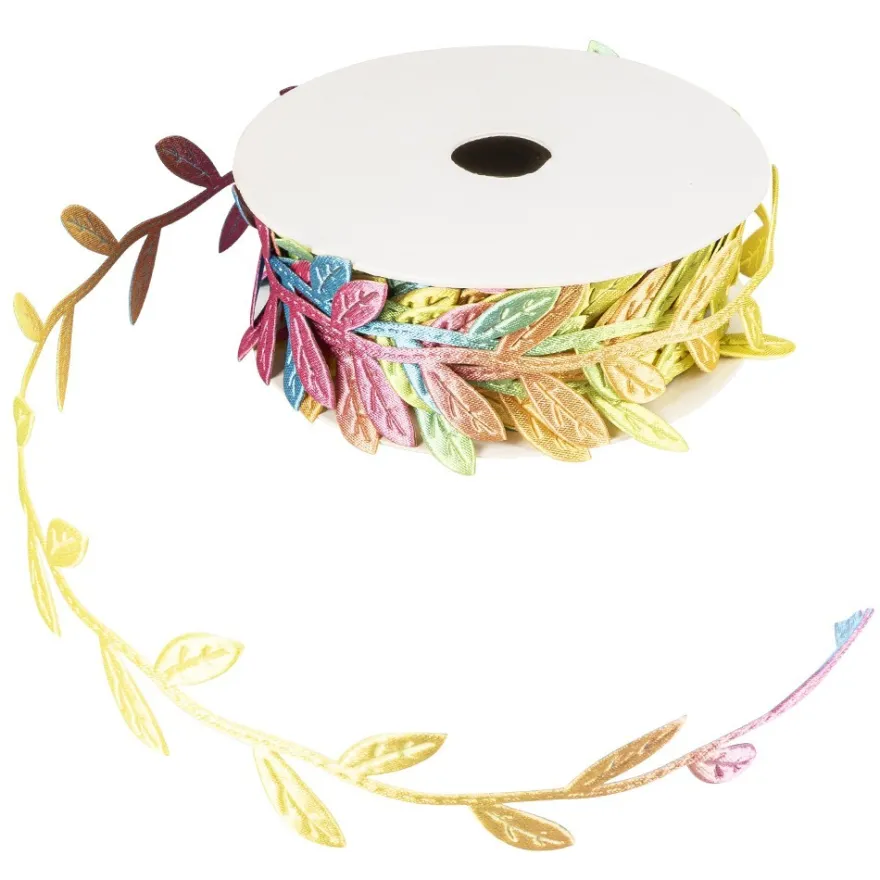 Stoffband Blätter, 2,5cm breit, 5m lang, mit Farbverlauf