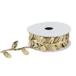 Stoffband Blätter, metallic, 2,3cm beit, 5m lang, hellgold