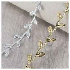 Stoffband Blätter, metallic, 2,3cm beit, 5m lang, hellgold