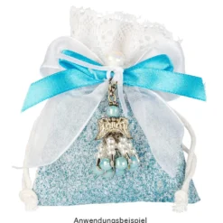 Stoffbeutel mit Zierspitze, 10cm x 12cm, weiß, feine Leinenstruktur, zum Zuziehen, 10 Stück