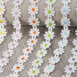 Stoffblüten-Band, Margeriten, gelb, 2,5cm breit, 2m lang
