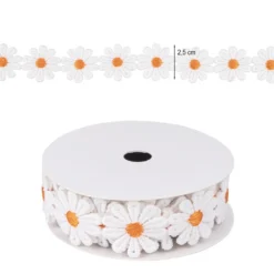Stoffblüten-Band, Margeriten, orange, 2,5cm breit, 2m lang