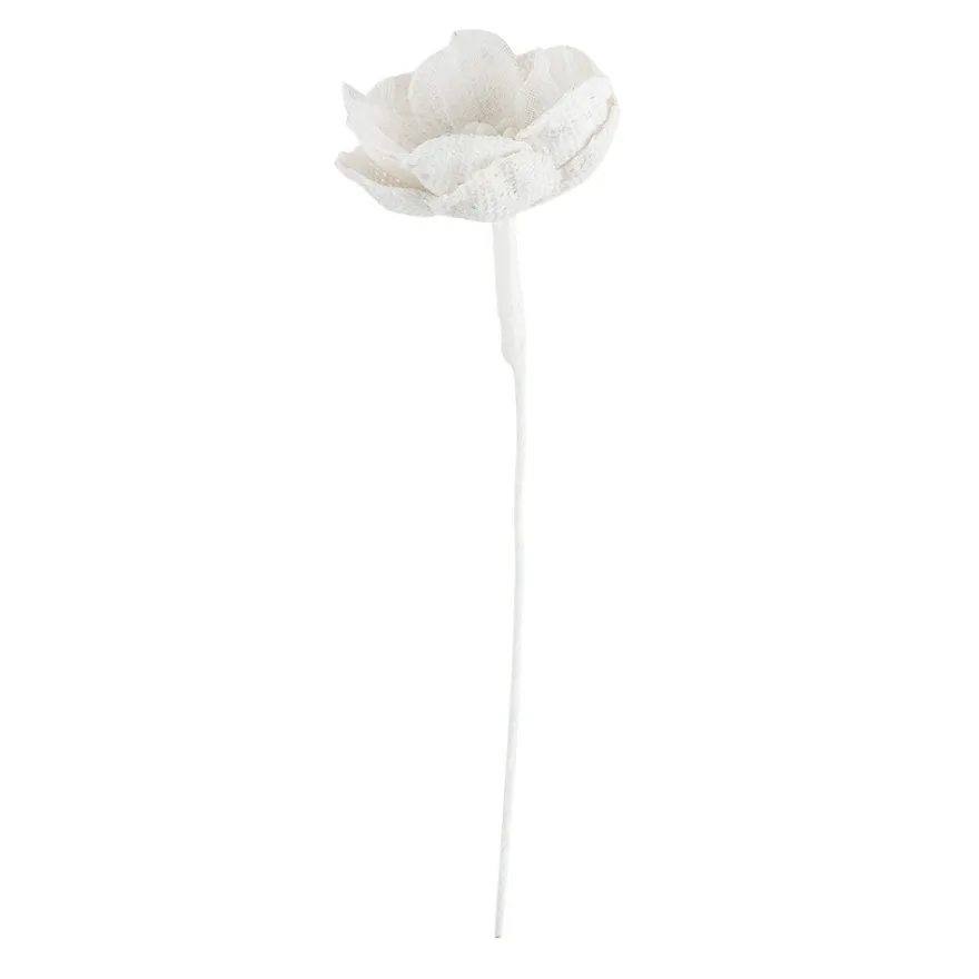 Stoffblüten mit Spitze, Blüte: Ø 3cm, Blüte mit Draht: 11cm, natur, feine Leinenstruktur, 6 Stück