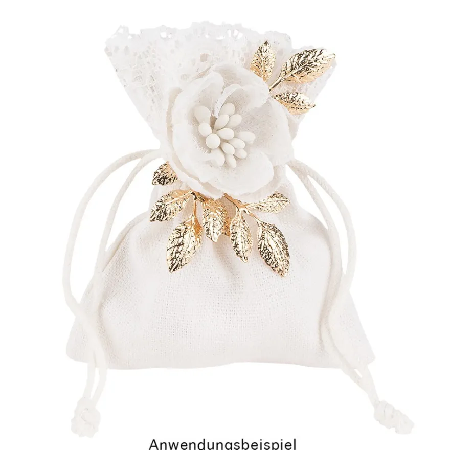 Stoffblüten mit Spitze, Blüte: Ø 3cm, Blüte mit Draht: 11cm, natur, feine Leinenstruktur, 6 Stück