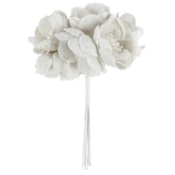 Stoffblüten mit Spitze, Blüte: Ø 3cm, Blüte mit Draht: 11cm, natur, feine Leinenstruktur, 6 Stück
