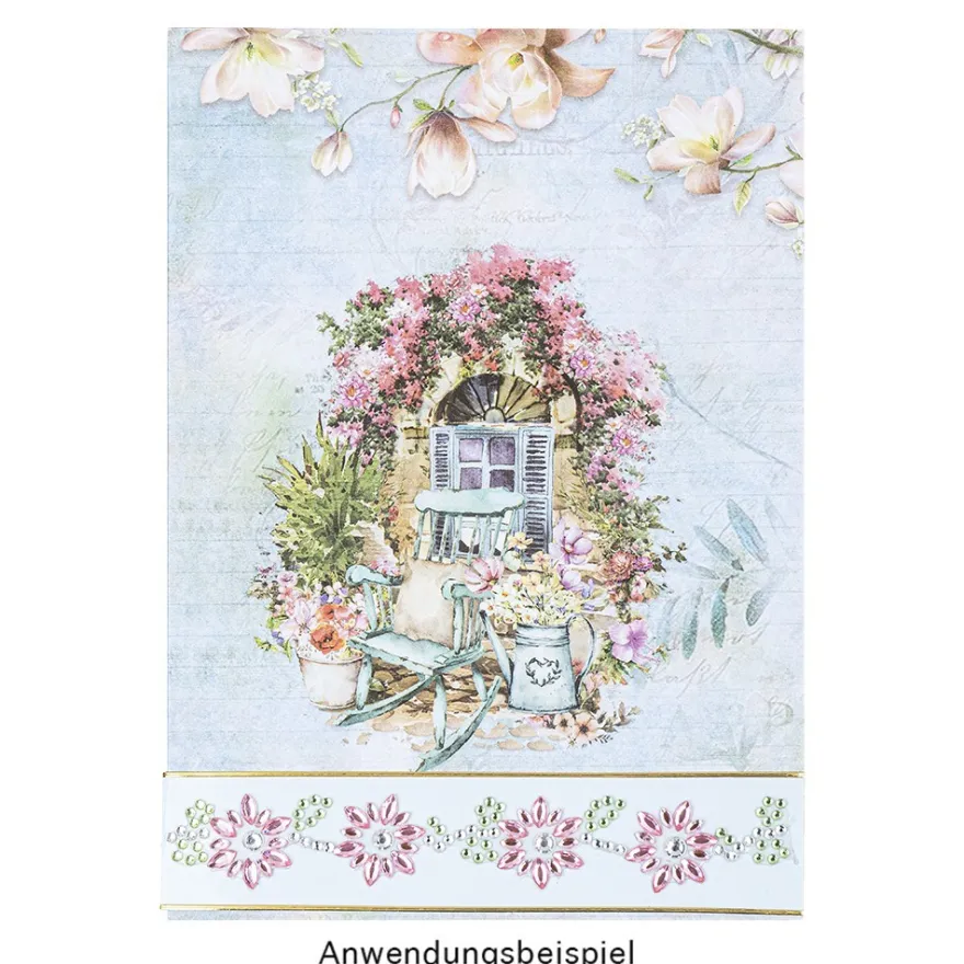 Strass-Bordüren, Blumen, verschiedene Farben, 3 Bogen