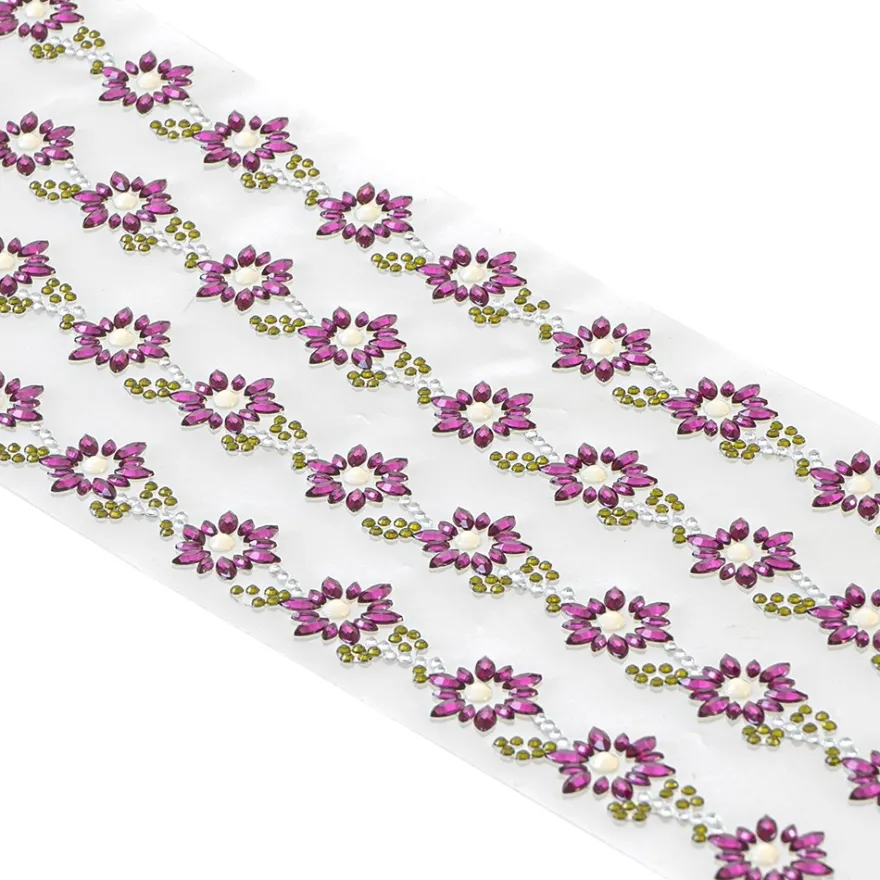 Strass-Bordüren, Blumen 3, verschiedene Farben, 3 Bogen