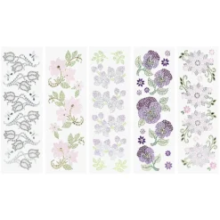 Strass-Ornamente, Blumen, mehrfarbig, teilweise mit Veredelung, 5 Bogen