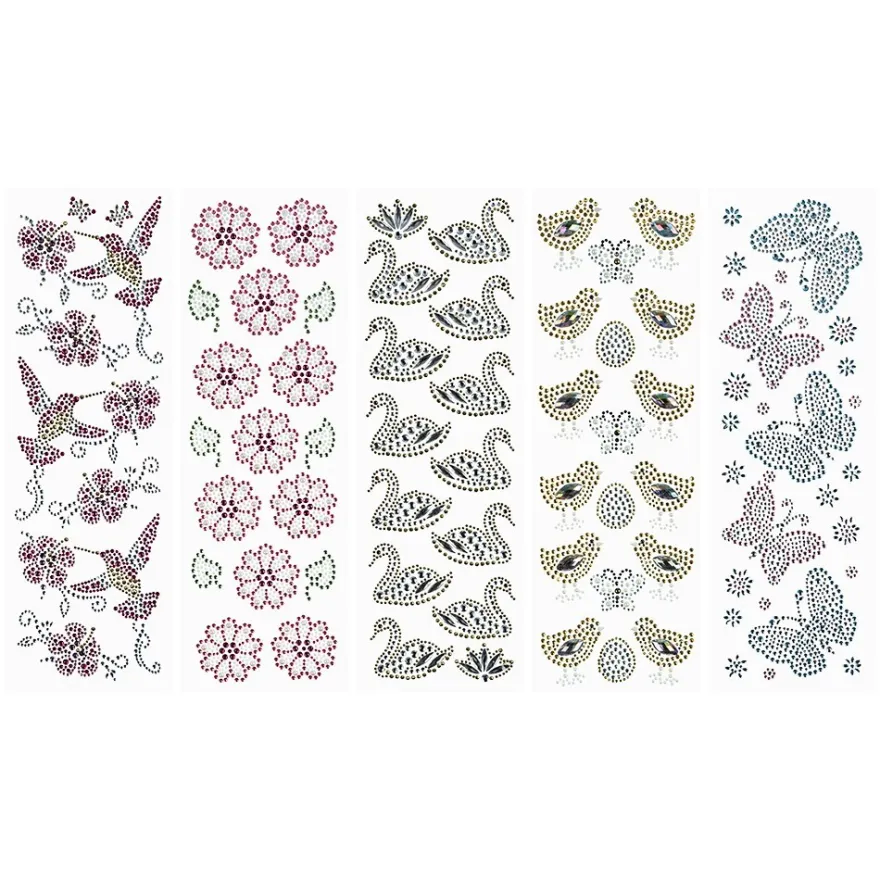 Strass-Ornamente, Sortierung 4, mehrfarbig, teilweise mit Veredelung, 5 Bogen