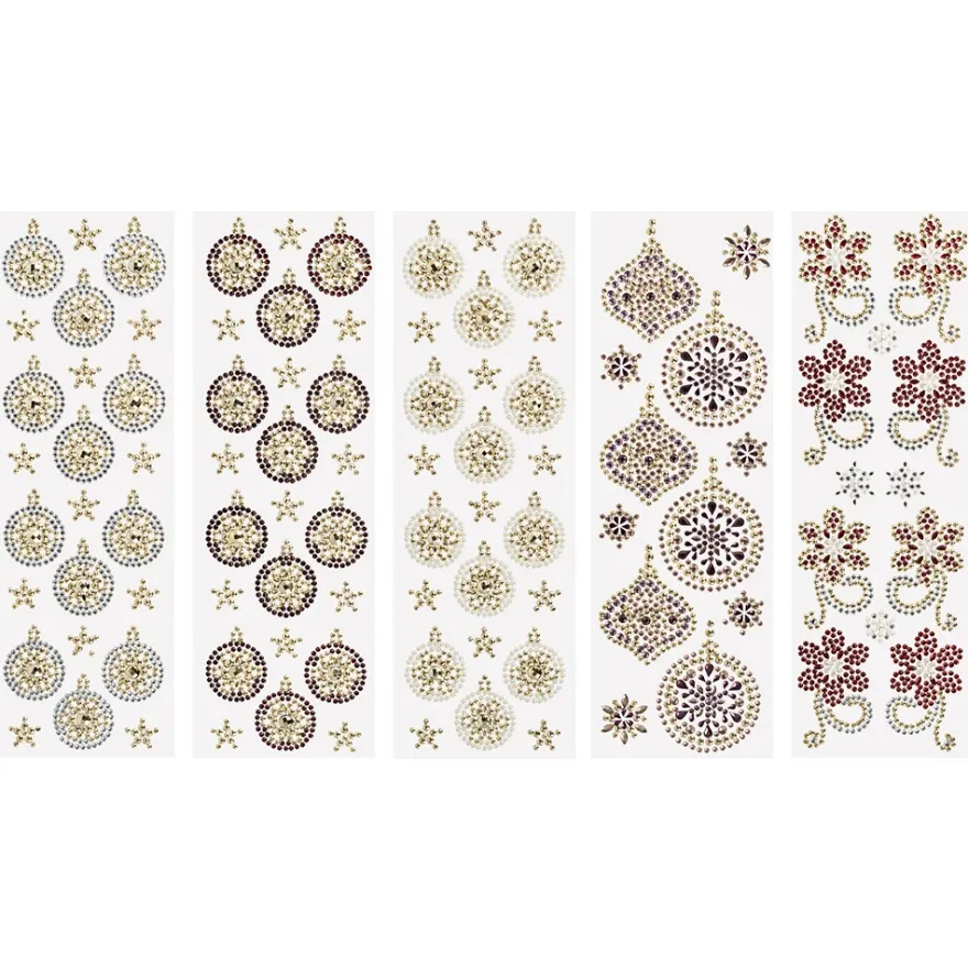 Strass-Ornamente, Weihnachtsschmuck, mehrfarbig, teilweise mit Veredelung, 5 Bogen