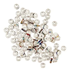 Strass-Rondelle, multicolor, Ø 7mm, mit 6 farbigen Strasssteinen, 100 Stück